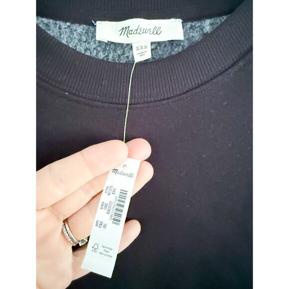 Madewell | NWT | Puff-Sleeve Sweatshirt Tee in Jet Black | Sz XXS - Picture 5 of 8